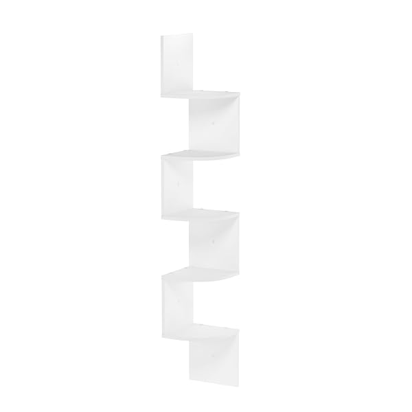 FURINNO ROSSI 5-TIER WALL MOUNT FLOATING RADIAL CORNER SHELF, WHITE