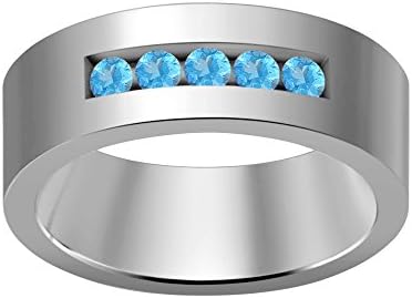 Men's 14k Gold Plated on Alloy Aquamarine Five Stone Engagement &amp; Wedding Band Ring (11)