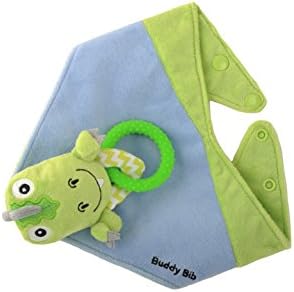 The Makers of the Munch Mitt Introduce the Buddy Bib, 3 In 1 Bandana Drool Bib –Sensory Toy, Teething Ring, Plush Pacifier Holder - T-eething Rex