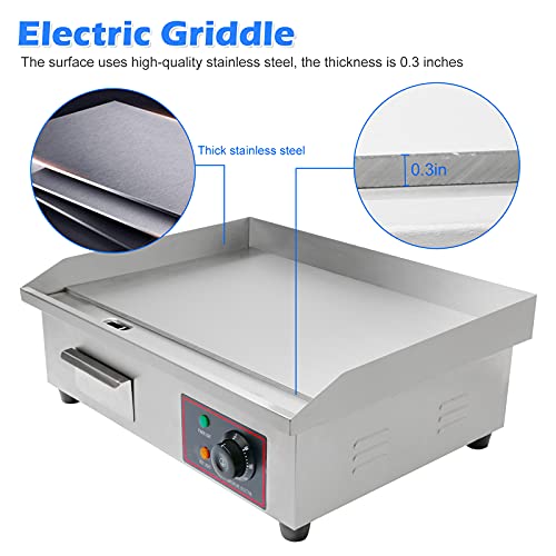 22" Electric Countertop Flat Top Griddle, 110V 3000W NonStick