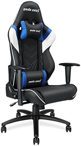 Andaseat Gaming Racer Chair Ergonomic High-back Recliner Office Desk Chair Swivel Rocker Tilt E-sports Chair PC Gaming Chair with Adjustable Armrests with Lumbar Support and Headrest(Black/White/Blue)