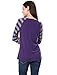 Allegra K Women's Striped T-Shirt Color Block Long Raglan Sleeve V Neck Baseball Tee Shirt Top Medium Purple
