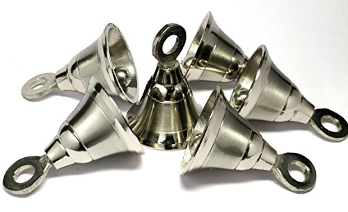 Pack of 6 Decorative Brass Bells Door Home Wedding Decor Polished Bells Nickel Champagne Gold Finish (Nickel Finish) - Thumbnail 4