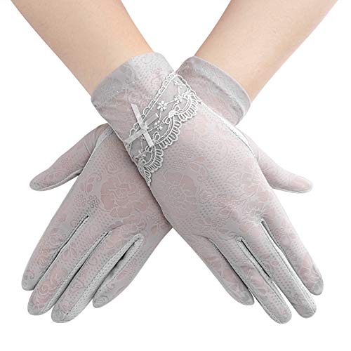 Women's Sun UV Protection Driving Gloves - Summer Short Floral Lace Anti-skid Screentouch Elegant Sunblock for Fishing, Hiking, Cycling, Wedding - Full Finger Bridal (#E-Grey, ONE SIZE)