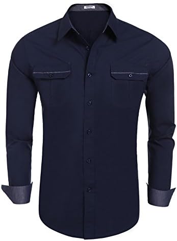 DonKap Western Shirts For Men Casual Button Collar Dress Dress Shirt Cowboy Shirt With Pocket S-XXL (L, Navy Blue)