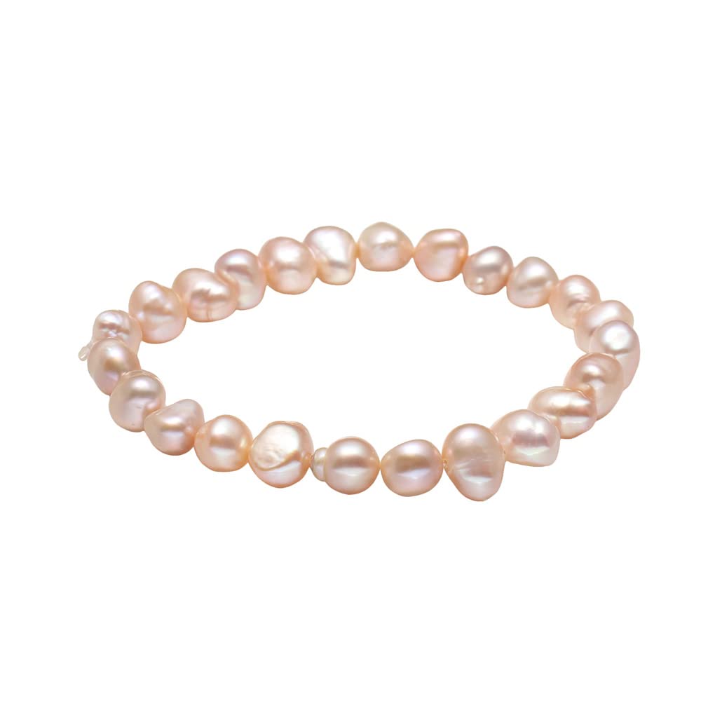 Treasure Bay Stunning 8-9mm Baroque Freshwater Pearl Bracelet for Women and Girls (Pink)