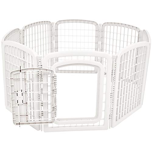 AmazonBasics 8-Panel Plastic Pet Pen Fence Enclosure With Gate - 59 x 58 x 28 Inches, White - Thumbnail 3