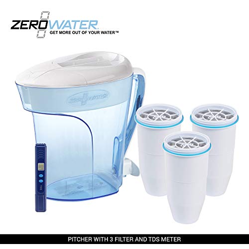 ZeroWater 10-Cup Pitcher with 3 Replacement Filter and Free 