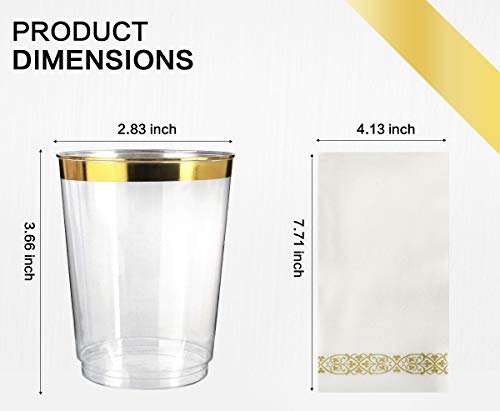 image for 350 Piece M MCIRCO Gold Dinnerware Set - 100 Gold Rim Plastic Plates -