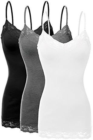 ViiViiKay Women's Basic Spaghetti Strap Lace Trim Cami Tank Top Junior to Plus