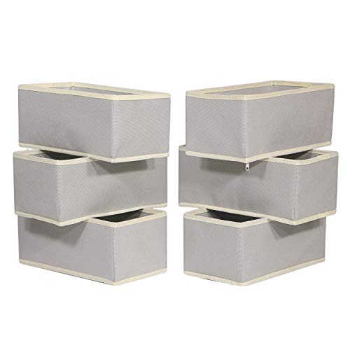DIOMMELL Foldable Cloth Storage Box Closet Dresser Drawer Organizer Fabric Baskets Bins Containers Divider for Clothes Underwear Bras Socks Lingerie Clothing,Set of 6 Grey 060
