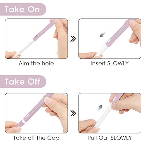 Silicone Case for Apple Pencil 2nd Generation Holder Sleeve Skin Pocket Cover Accessories Kit for iPad Pro 11 12.9 inch 2018, Cute Soft Grip Pouch Cap Holder and 2 Protective Nib Covers (Purple)