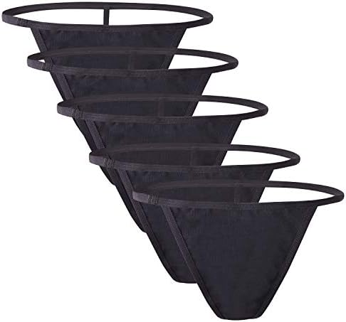 Dearling Womens Cotton Thongs Black G-String Panties Bikini Underwear,5 Pack