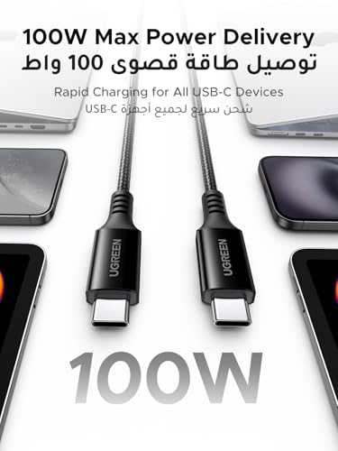 UGREEN iPhone Charger Cable 100W 3M, USB C to C Fast Charging Cable PD3.0 SCP BC1.2 5A, Braided Phone USB Cord for iPhone 17-15 Series, iPad, MacBook/iPad Pro/Air, Samsung S25 Ultra/24, Huawei P70