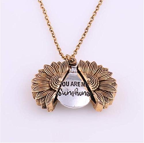 sauvoo You are My Sunshine Chain Necklace Sunflower Locket Necklace Engraved Necklace for Women Girl（Improved Necklace）