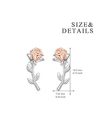 YFN Sterling Silver Rose Flower Stud Earrings Necklace Toe Rings for Women Girls, 2 Ways Wearing