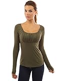 Patty Women's Boutik Scoop Neck Ruched Gathered Raglan Long Sleeve Blouse
