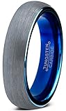 Charming Jewelers  Blue Round Domed Brushed Tungsten Wedding Band Ring, 4mm
