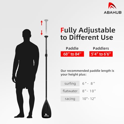 Abahub SUP Paddle 3-Piece Stand Up Telescopic Paddle 173-213 cm Aluminium with PU Coating for SUP Board Surfboard Boating Canoeing Plastic Nylon Blade in Black/Blue/Green/Orange/Yellow/Turquoise