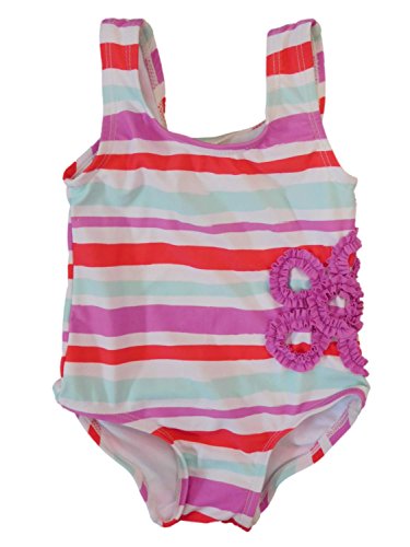 Infant Girls 1 Piece Swimming Suit Purple & Blue Stripe Butterfly Swimwear 12m