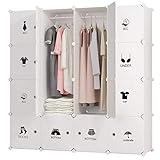 KOUSI Portable Clothes Closet Wardrobe Bedroom Armoire Dresser Cube Storage Organizer, Capacious & Customizable, White, 10 Cubes & 2 Hanging Clothes