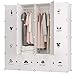 KOUSI Portable Clothes Closet Wardrobe Bedroom Armoire Dresser Cube Storage Organizer, Capacious & Customizable, White, 10 Cubes & 2 Hanging Clothes