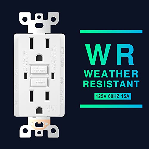 GFCI White Outlet Receptacle, Weather Resistant GFCI Outlet 15 Amp/125