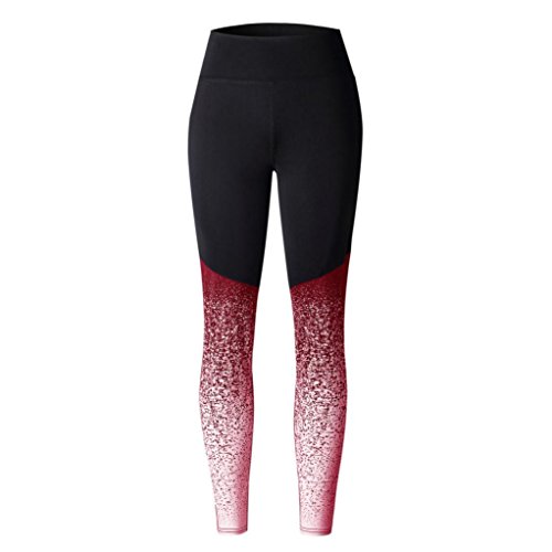 Paymenow Yoga Pants, Women's Gradient Color Power Flex Yoga Pants Tummy Control Workout Yoga Capris Pants Leggings for Riding Running (Red, XL)