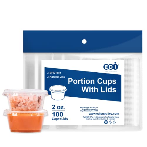 EDI [2 OZ, 100 Sets] Clear Disposable Plastic Portion Cups with