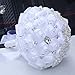 WJYIKEE Handmade Romantic Wedding Bouquet Bridal Holding Bouquets Bride Bridesmaid Bouqeut Wedding Decoration Silk Flowers with Rhinestone Decor (White)