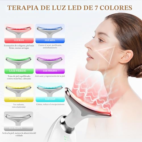Masajeador Facial Reafirmante, Masajeador Cara Cuello Electrico para Reducir Microcorrientes Lifting Antiarrugas, EMS GUA SHA Dispositivos con 7 Colores Luz Terapia
