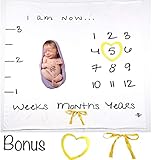 Milestone Blanket | Easy Layout for Creative Photos | Beautiful Large Soft Plush Fleece Blanket for Boy or Girl | Photography Backdrop | Record Weeks Months and Years |