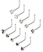 ORAZIO 10Pcs 20G Stainless Steel Nose Studs Rings Body Ear Piercing Jewelry Cubic Zirconia Inlaid