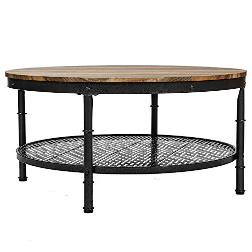 IRONCK Industrial Round Coffee Table for Living Room, Round Cocktail