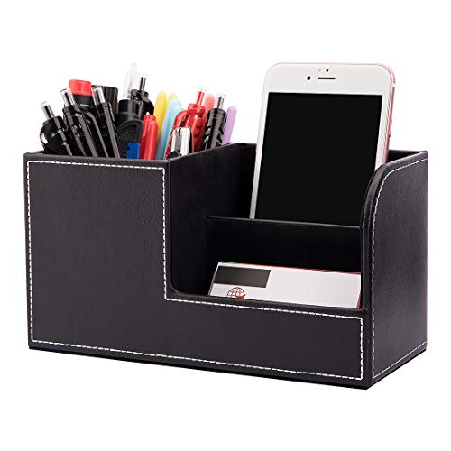 Organizer Scrivania, Multifunzionale Portapenne,Portaoggetti da scrivania in elegante pelle PU Nero per Organizzatore di Cancelleria, Biglietti da Visita, Penne,Cellulari