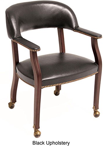 Traditional Round Conference Table and Chairs Set, Conference Meeting Office Room, Mahogany Finish (42" with 4 Chairs, Black Upholstery)