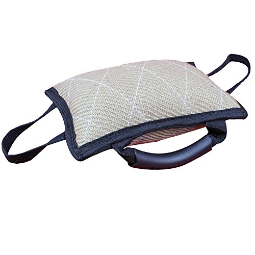 Creation Core Durable Dog Training Bite Tug Toy with 3 Handles Jute Bite Pillow, 10.6 7.5