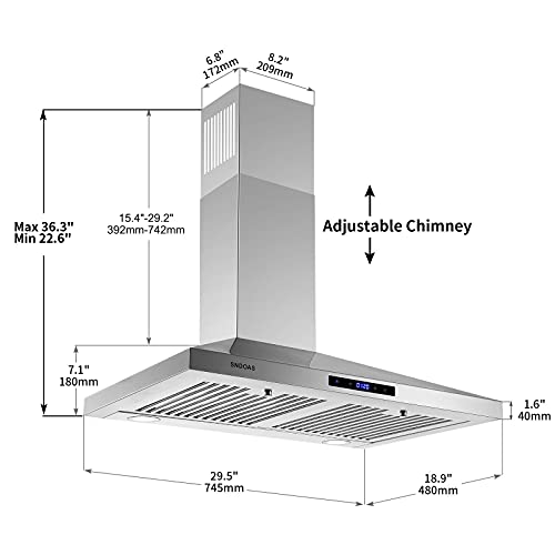 SNDOAS Range Hood 30 inches,Stainless Steel Wall Mount Range Hood,Vent