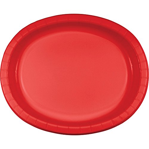 Creative Converting 96 Count Touch of Color Oval Paper Platters, Classic Red