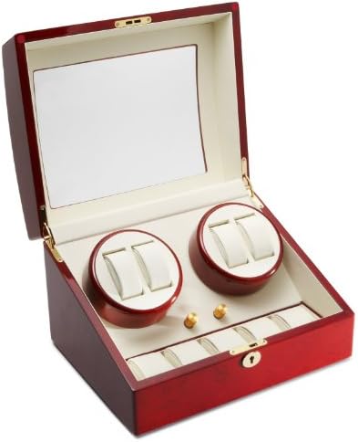 Cherry Quad Watch Winder with Extra Storage for Automatic Watch with Program Timer Four Cherry Wood Finish