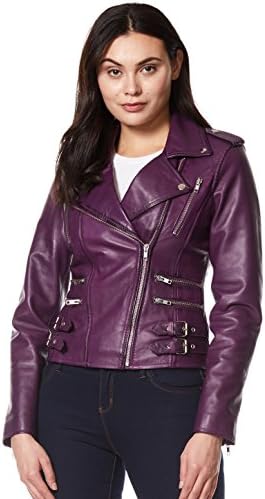 'Mystique' Ladies Leather Jacket Purple Motorcycle Designer Napa Biker Style 7113