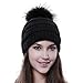 FURTALK Womens Winter Knit Beanie Hat Slouchy Skull Cap Faux Fur Pom Pom Hats Cap for Girls Double Layer Warm Original(One Size Black Fur Pompom)