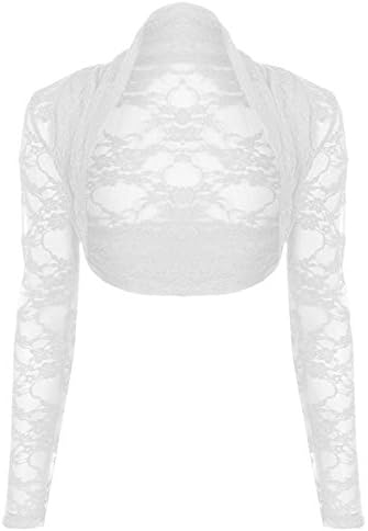 Og Luxe New Women's Lace Long Sleeve Open Bolero Cropped Cardigan Shrug Top (L/XL (US 12-14), Cream)