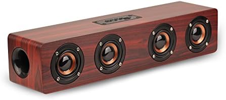 Bluetooth Speaker, Wooden Wireless Bluetooth Speaker Super Bass Subwoofer Bluetooth 4.2 12W Four Louder speakers Hands-free with Mic 3.5mm AUX-IN TF Card 3000mAh Support FM Radio (Wine Red)