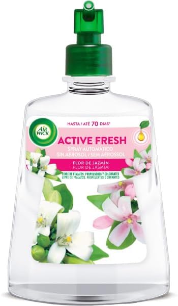 Active Fresh Spray Automatico Sin Aerosol - 2 Recambios de ambientador para casa con Flor de Jazmín, 2 veces más aceites esenciales
