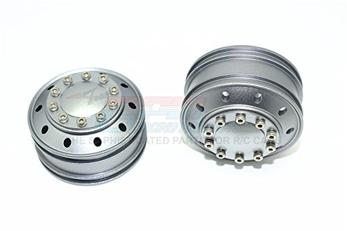 Tamiya 1/14 Truck Upgrade Parts Aluminum Front Wheel 10-Hole Design - 1Pr Set Gray Silver