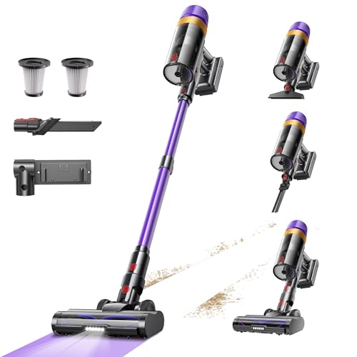 Cordless Vacuum Cleaner, 580W/48Kpa/65Mins Vacuum Cleaners for Home, Self-Standing Stick Vacuum with LED Display & Wall Mount Charging, Anti-Tangle Handheld Vacuum Cordless for Floor/Carpet/Pet Hair