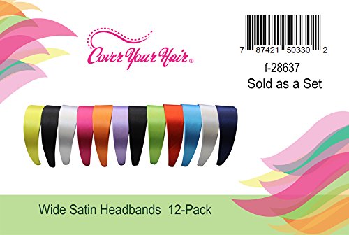 Wide Satin Headband - 4.5 cm - 12 Beautiful Hard Headbands by CoverYourHair
