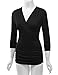 LL WT1255 Women's Deep V Neck 3/4 Sleeve Slim Fitted T-Shirt Casual Cross Surplice Wrap Tops XXXL Black