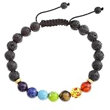 Top Plaza Men,Women 8mm Lava Rock Beads 7 Chakra Bracelet Black Healing Energy Stone Gemstone Bracelet(Macrame Lava Stone Chakra Diffuser Bracelet)